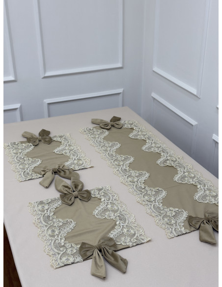 TRIS CENTRI VELLUTO TORTORA E REBRODE’ AVORIO