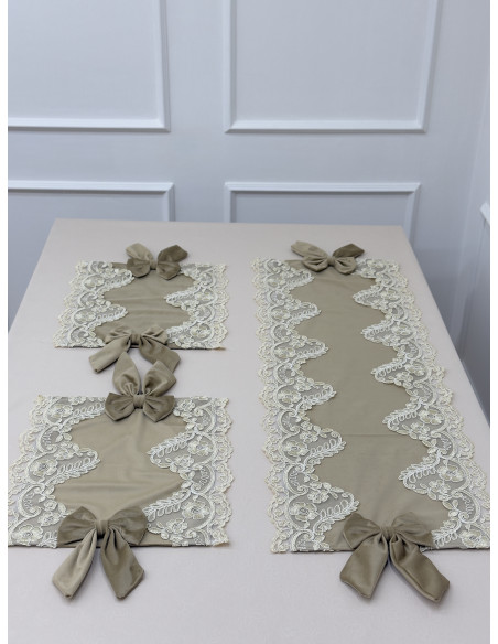 TRIS CENTRI VELLUTO TORTORA E REBRODE’ AVORIO