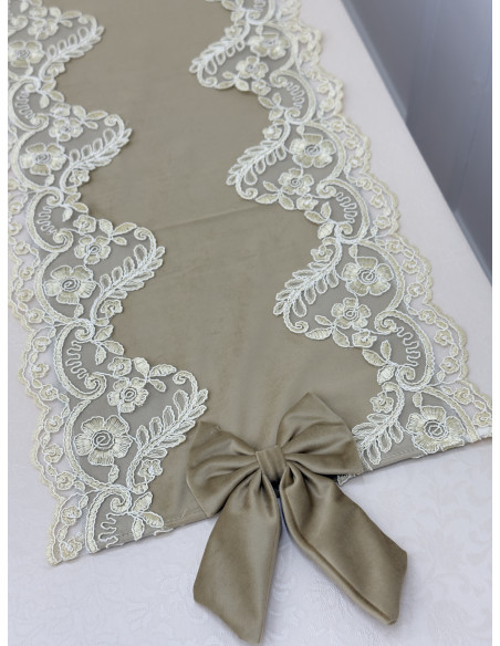 TRIS CENTRI VELLUTO TORTORA E REBRODE’ AVORIO