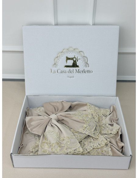 COPRIWATER E PORTAROTOLI VELLUTO AVORIO E REBRODE PERLA IN SCATOLA