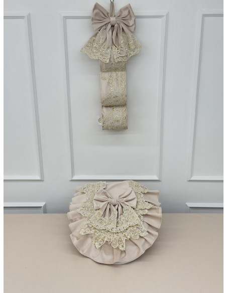 COPRIWATER E PORTAROTOLI VELLUTO AVORIO E REBRODE PERLA IN SCATOLA