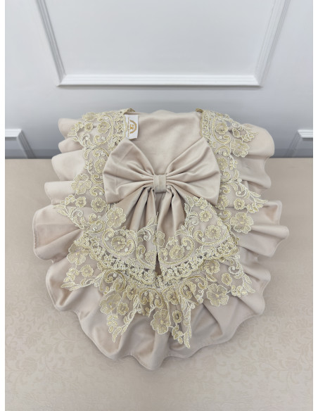 COPRIWATER E PORTAROTOLI VELLUTO AVORIO E REBRODE PERLA IN SCATOLA