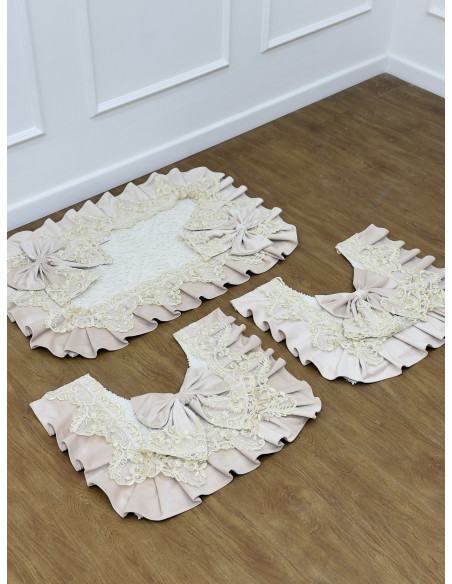 SET POEMA:  TRIS TAPPETI COPPIA DI ASCIUGAMANI COPRI WATER E ROTOLO