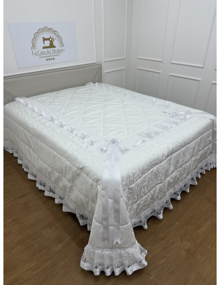 SET SPOSA TRAPUNTA GUANCIALI TRIS CENTRI CUSCINO E TAPPETO