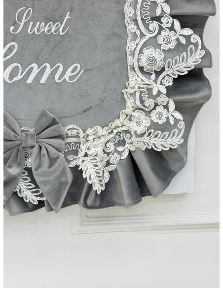 COPRI FORNO HOME VELLUTO GRIGIO E REBRODE BIANCO