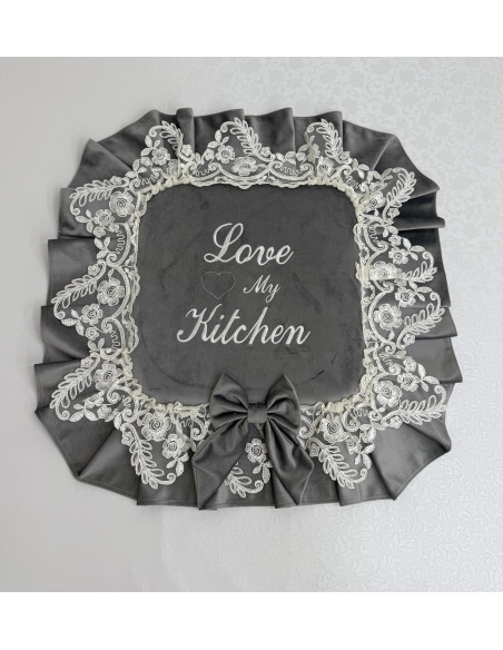 COPRI FORNELLO HOME VELLUTO GRIGIO E REBRDE BIANCO