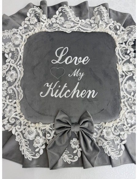 COPRI FORNELLO HOME VELLUTO GRIGIO E REBRDE BIANCO