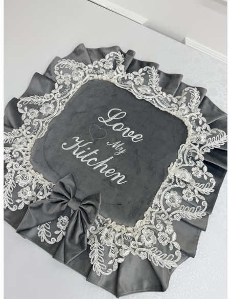 COPRI FORNELLO HOME VELLUTO GRIGIO E REBRDE BIANCO