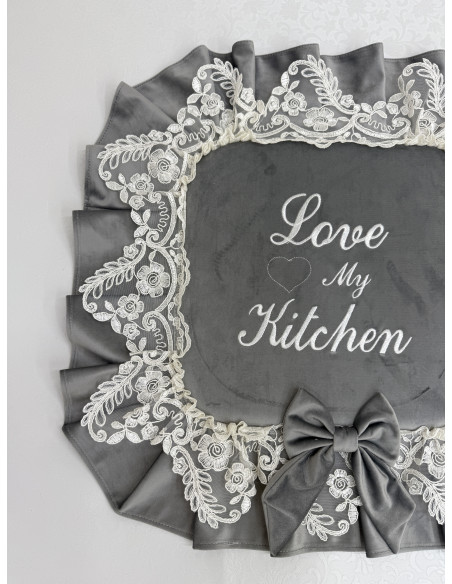 COPRI FORNELLO HOME VELLUTO GRIGIO E REBRDE BIANCO