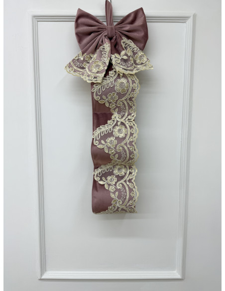 PORTAROTOLI IN VELLUTO ROSA E REBRODE PERLA