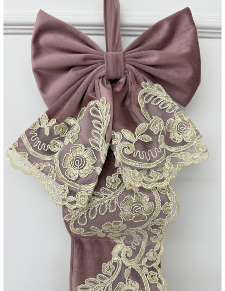 PORTAROTOLI IN VELLUTO ROSA E REBRODE PERLA