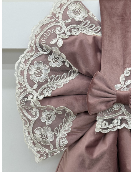 COPRI FORNO FIOCCO VELLUTO ROSA E REBRODE PANNA