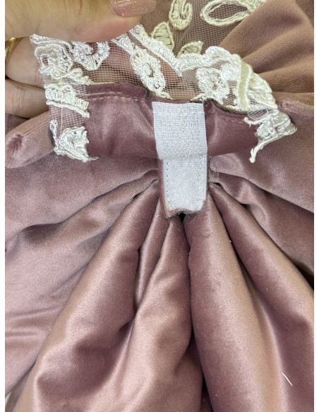 COPRI FORNO FIOCCO VELLUTO ROSA E REBRODE PANNA