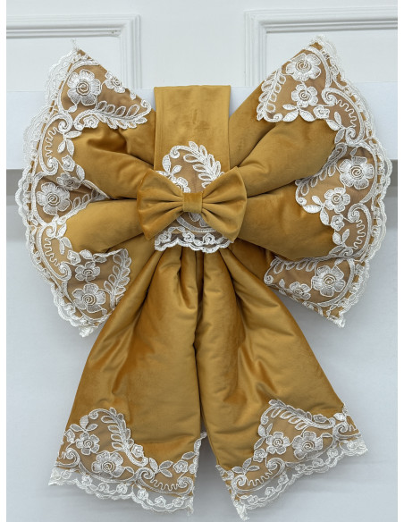 COPRI FORNO FIOCCO VELLUTO ORO E REBRODE PANNA