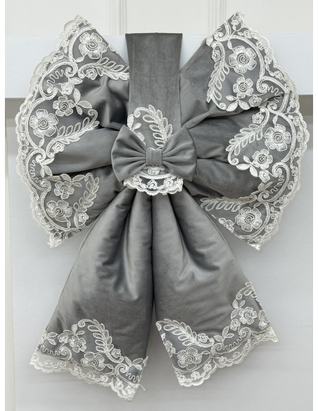 COPRI FORNO FIOCCO VELLUTO GRIGIO E REBRODE BIANCO