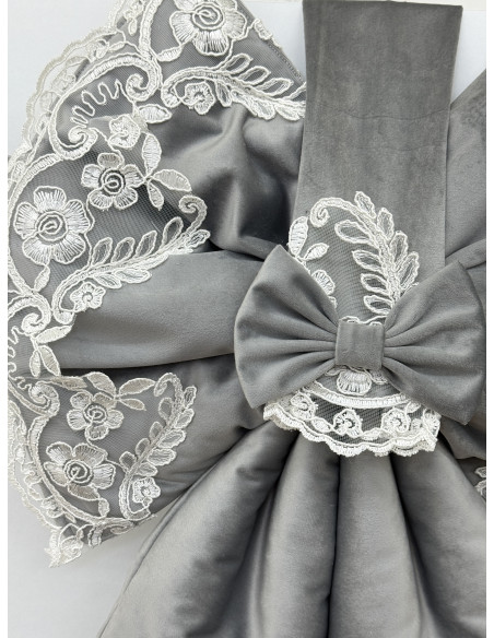 COPRI FORNO FIOCCO VELLUTO GRIGIO E REBRODE BIANCO