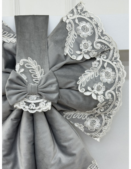 COPRI FORNO FIOCCO VELLUTO GRIGIO E REBRODE BIANCO