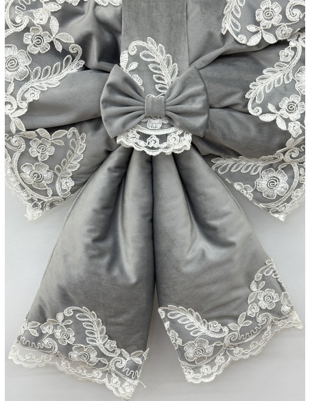 COPRI FORNO FIOCCO VELLUTO GRIGIO E REBRODE BIANCO