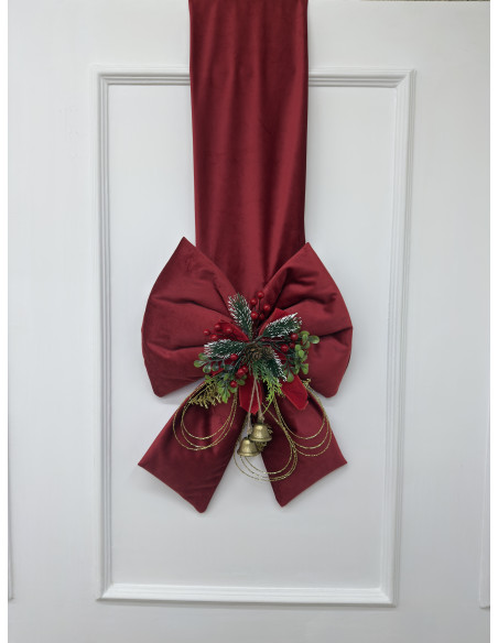 DOPPIO FIOCCO SOPRA PORTA IN VELLUTO ROSSO CON DECORI
