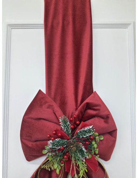 DOPPIO FIOCCO SOPRA PORTA IN VELLUTO ROSSO CON DECORI
