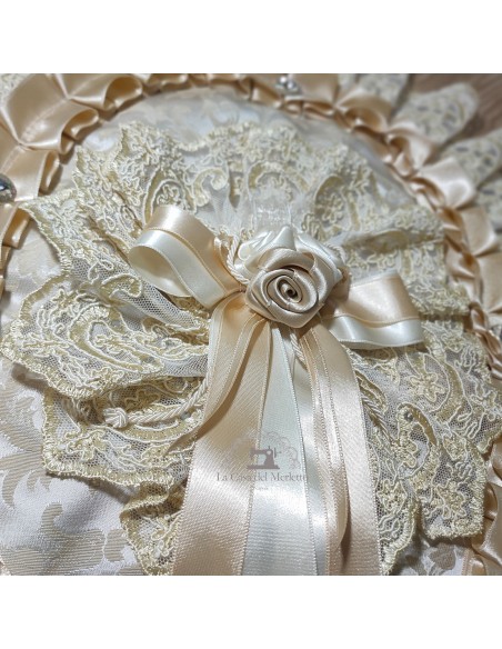 COPRIWATER IN STOFFA DAMASCATA AVORIO E TULLE SWAROVSKI PERLA