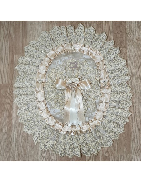 COPRIWATER IN STOFFA DAMASCATA AVORIO E TULLE SWAROVSKI PERLA