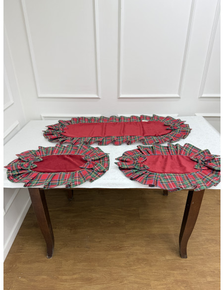 TRIS CENTRI IN VELLUTO ROSSO E VOLA’ TARTAN