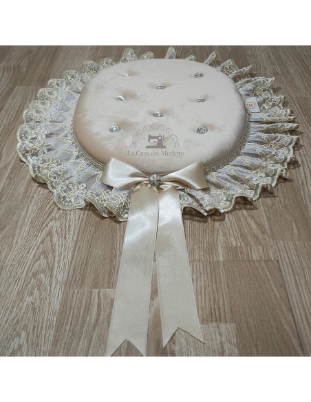 COPRIWATER IN VELLUTO AVORIO E TULLE SWAROVSKI PERLA