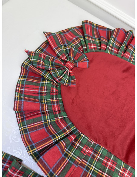 TRIS CENTRI IN VELLUTO ROSSO E VOLA’ TARTAN