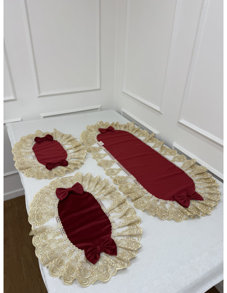 TRIS CENTRI VELLUTO ROSSO E TULLE LUREX ORO