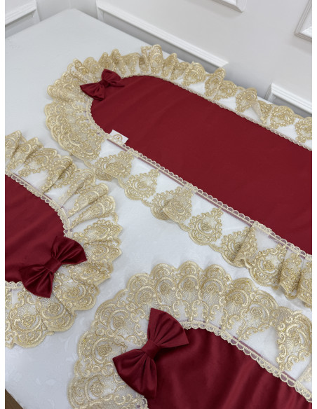 TRIS CENTRI VELLUTO ROSSO E TULLE LUREX ORO