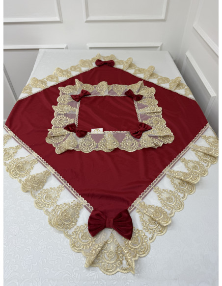 QUADRATO VELLUTO ROSSO E TULLE LUREX ORO