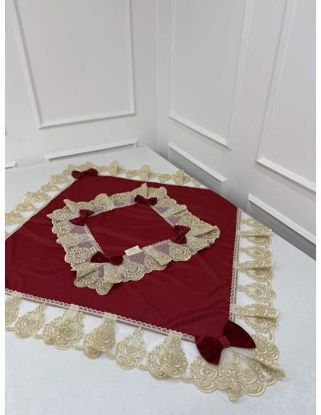 QUADRATO VELLUTO ROSSO E TULLE LUREX ORO