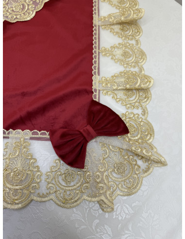 QUADRATO VELLUTO ROSSO E TULLE LUREX ORO