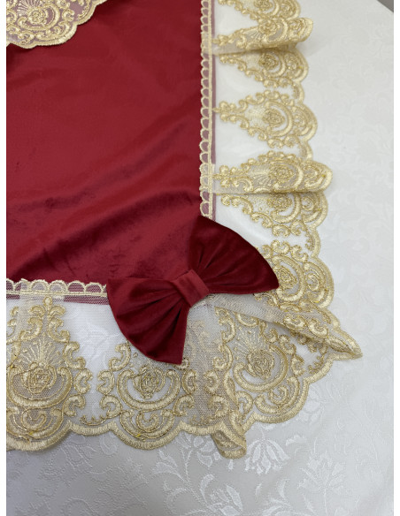 QUADRATO VELLUTO ROSSO E TULLE LUREX ORO