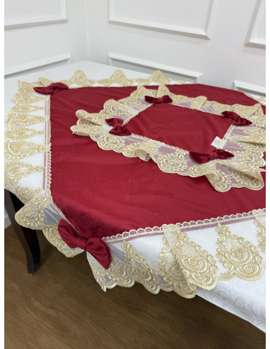 QUADRATO VELLUTO ROSSO E TULLE LUREX ORO