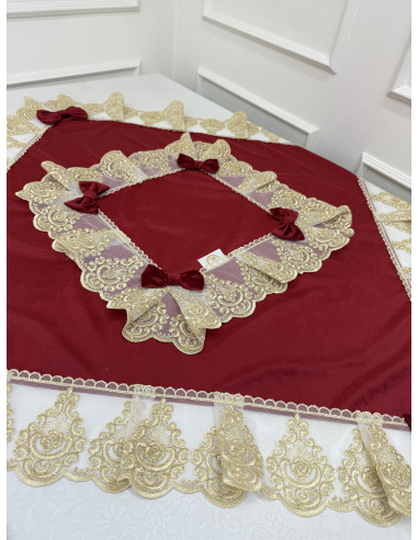 QUADRATO VELLUTO ROSSO E TULLE LUREX ORO