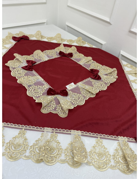 QUADRATO VELLUTO ROSSO E TULLE LUREX ORO