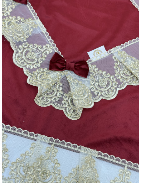QUADRATO VELLUTO ROSSO E TULLE LUREX ORO