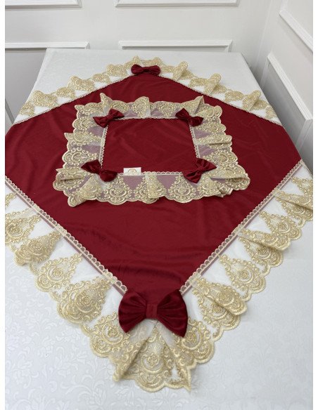 QUADRATO VELLUTO ROSSO E TULLE LUREX ORO