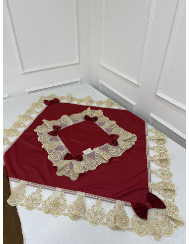 QUADRATO VELLUTO ROSSO E TULLE LUREX ORO