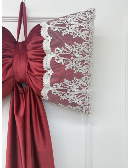 FIOCCO PER ALBERO IN VELLUTO ROSSO CON PIZZO PANNA - ALTEZZA 160CM