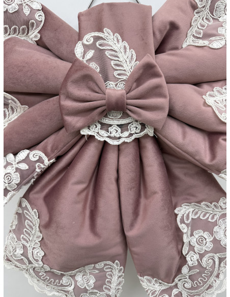 COPRI FORNO FIOCCO VELLUTO ROSA E REBRODE PANNA