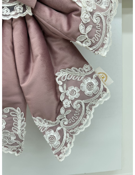 COPRI FORNO FIOCCO VELLUTO ROSA E REBRODE PANNA