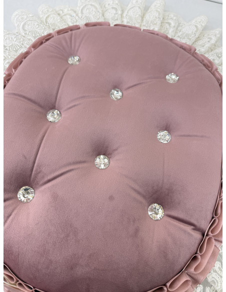 COPRIWATER IN VELLUTO ROSA E TULLE SWAROVSKI PANNA