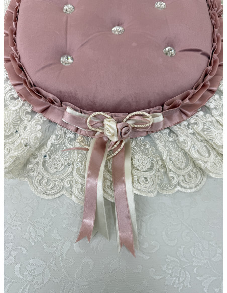 COPRIWATER IN VELLUTO ROSA E TULLE SWAROVSKI PANNA