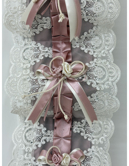 PORTAROTOLI VELLUTO ROSA E TULLE SWAROVSKI PANNA