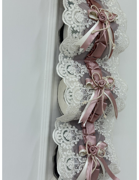 PORTAROTOLI VELLUTO ROSA E TULLE SWAROVSKI PANNA