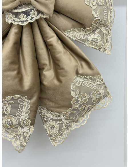 COPRI FORNO FIOCCO VELLUTO TORTORA E REBRODE AVORIO