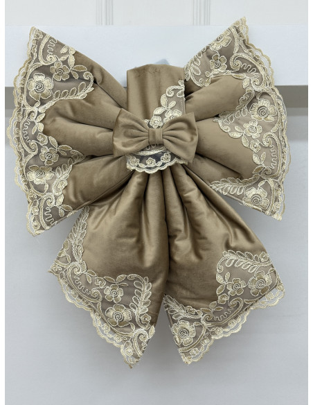 COPRI FORNO FIOCCO VELLUTO TORTORA E REBRODE AVORIO